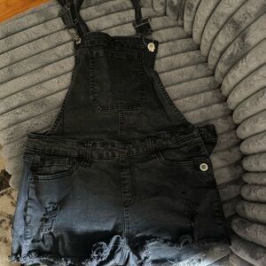 Angel Kiss Black Distressed Denim Short Overalls